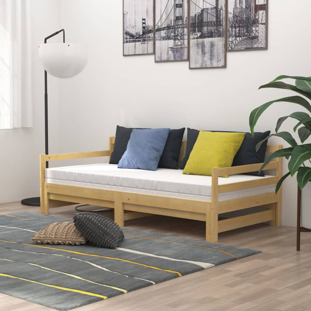 vidaXL سرير نهاري قابل للسحب خشب صنوبر صلب 2×(90×200) سم