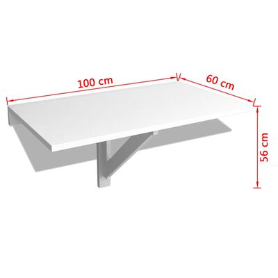 vidaXL طاولة تثبت بالحائط قابلة للطي أبيض 100×600 سم