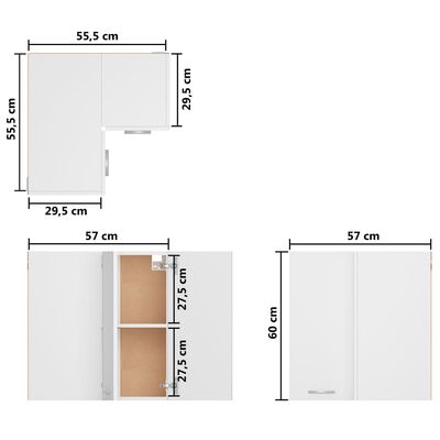 vidaXL خزانة ركنية معلقة أبيض 57×57×60 سم خشب حبيبي