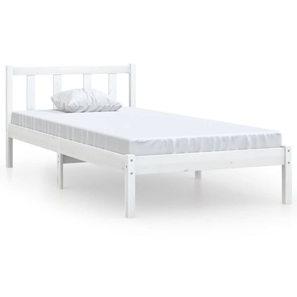 vidaXL إطار سرير خشب صنوبر صلب أبيض 90×200 سم