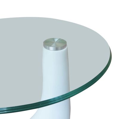 vidaXL طاولة قهوة بسطح زجاجي مستدير أبيض لامع