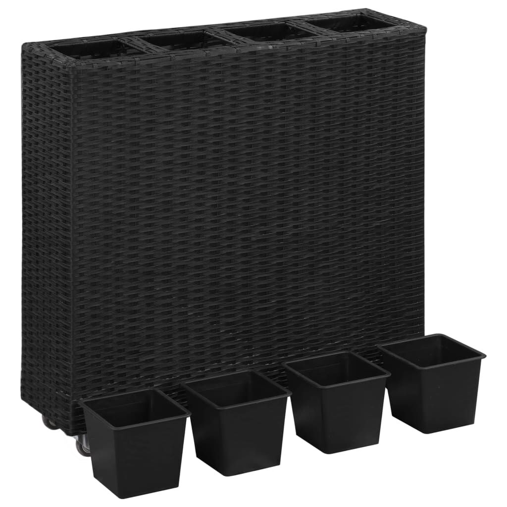 vidaXL حوض زراعي مرتفع مع 4 أصص 80×22×79 بولي روطان أسود