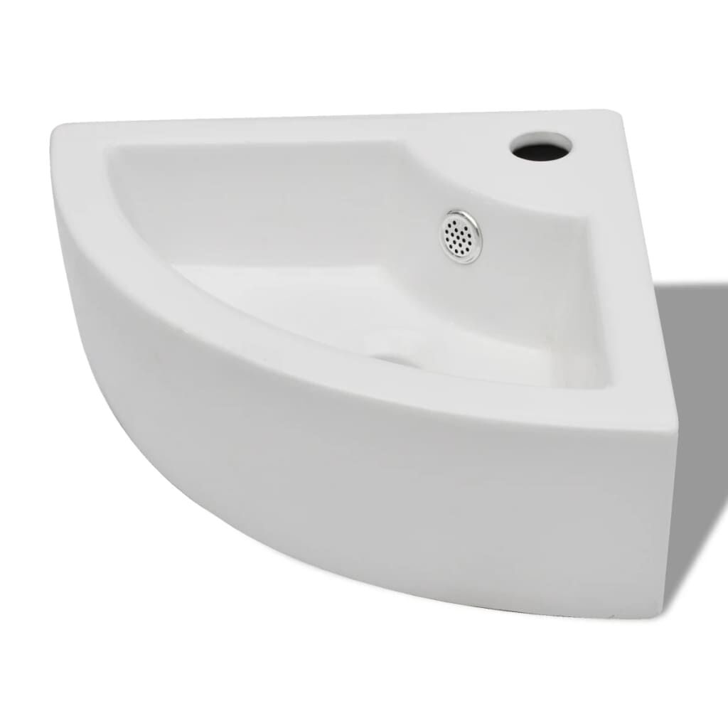 vidaXL حوض غسيل مع فتحة تدفق 12.5x32x45 سم أبيض