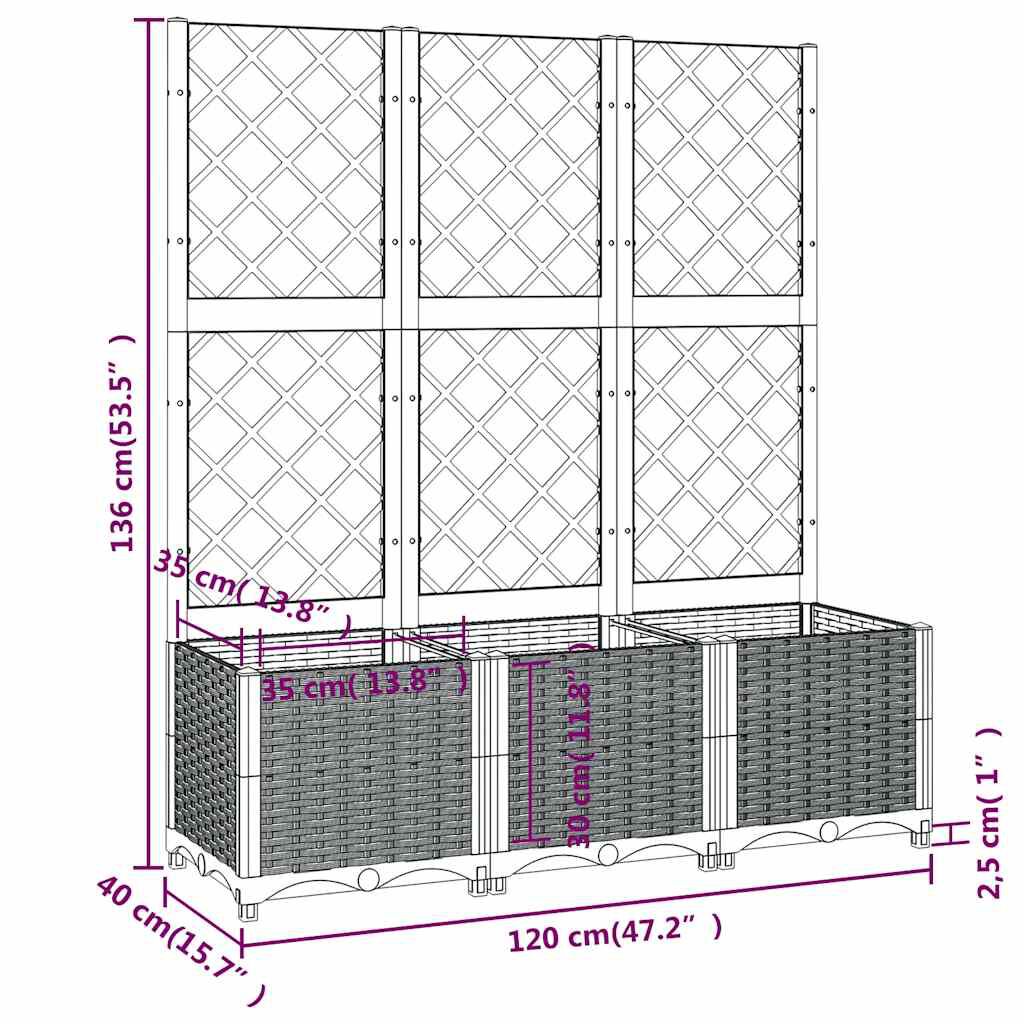 vidaXL حوض حديقة مع تعريشة أزرق رمادي 120×40×136 سم PP
