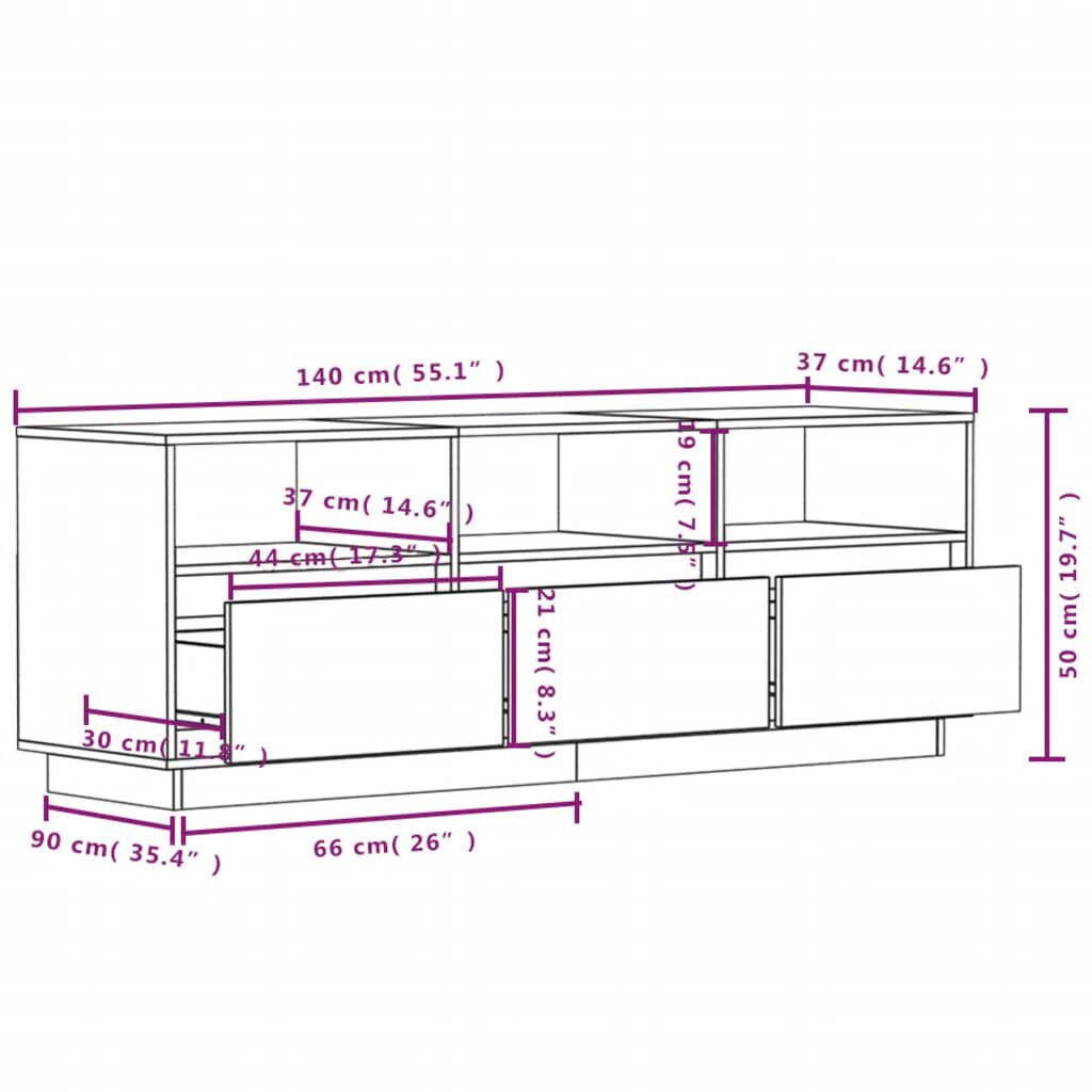 vidaXL خزانة تلفزيون 50x37x140 سم خشب صنوبر صلب
