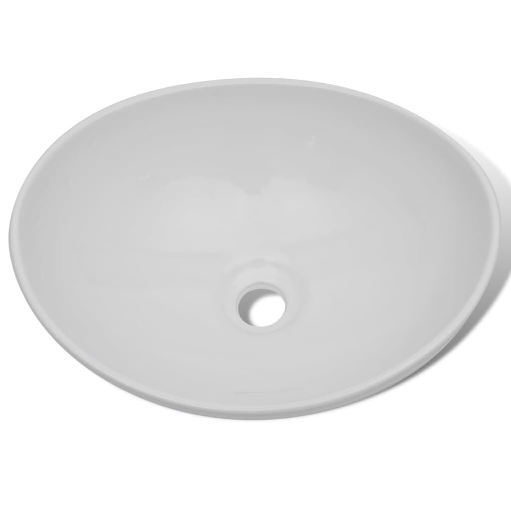 vidaXL حوض سيراميك 40×33 سم بيضاوي أبيض