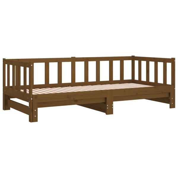 vidaXL سرير نهاري قابل للسحب خشب صنوبر صلب بني عسلي 2×(90×200) سم