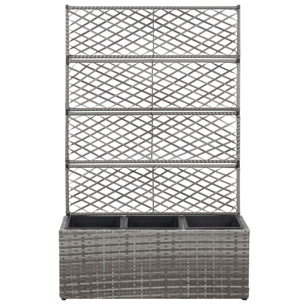 حوض تعريشة زراعي مرتفع مع 3 أصائص 130x30x83 سم بولي روطان رمادي