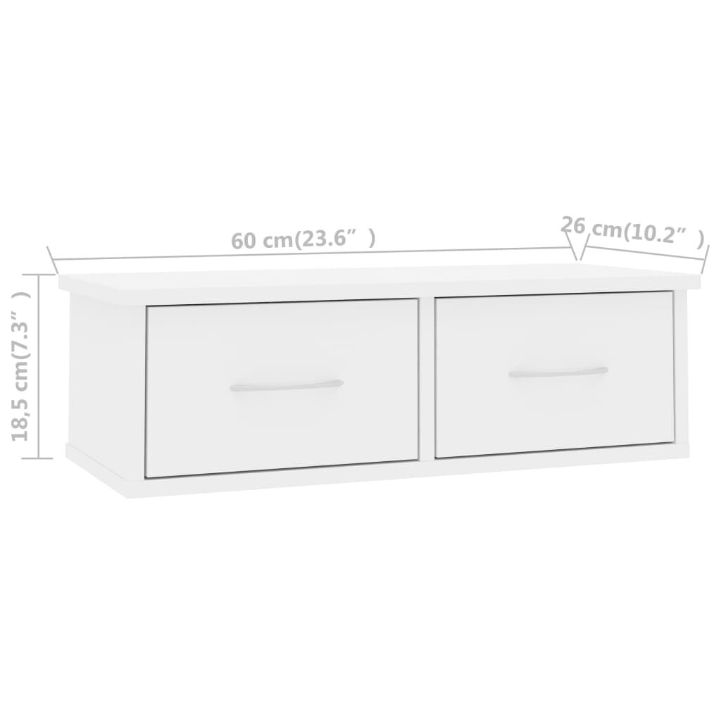 vidaXL رف درج جداري أبيض لامع جدًا 60×26×18.5 سم خشب صناعي