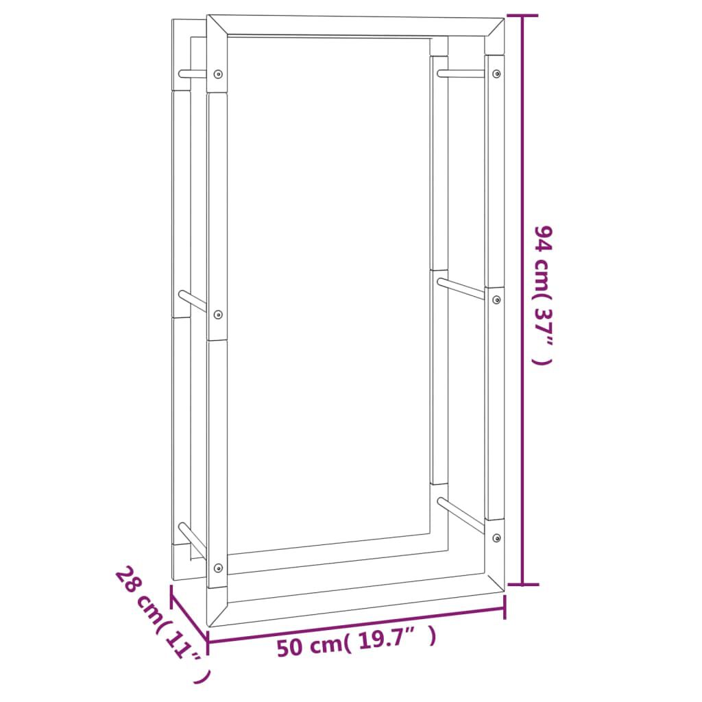 vidaXL حامل حطب لون أسود مطفي 94x28x50 سم فولاذ