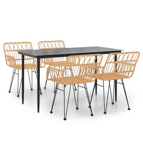 vidaXL عدد 5 قطع طقم سفرة حديقة بولي روطان