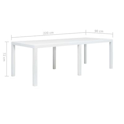 vidaXL طاولة حديقة أبيض 220×90×72 سم بلاستيك بمظهر روطان