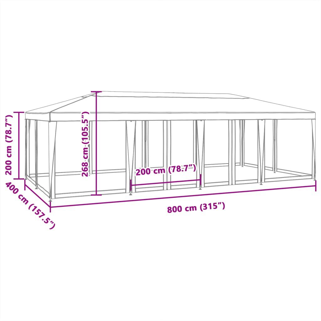 vidaXL خيمة حفلات 12 جدار جانبي شبكي لون أزرق 8×4 م HDPE