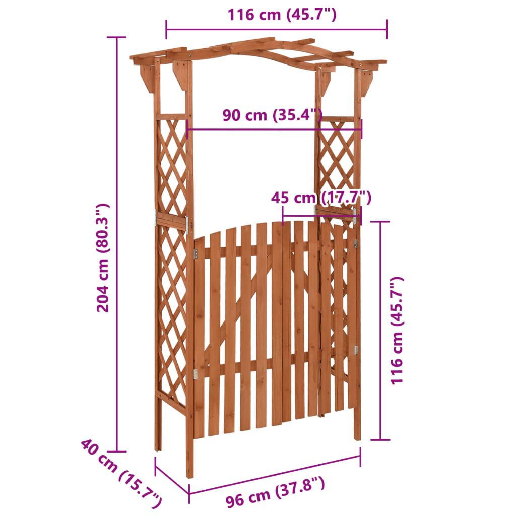 vidaXL تعريشة مع بوابة 116×40×204 سم خشب تنوب صلب