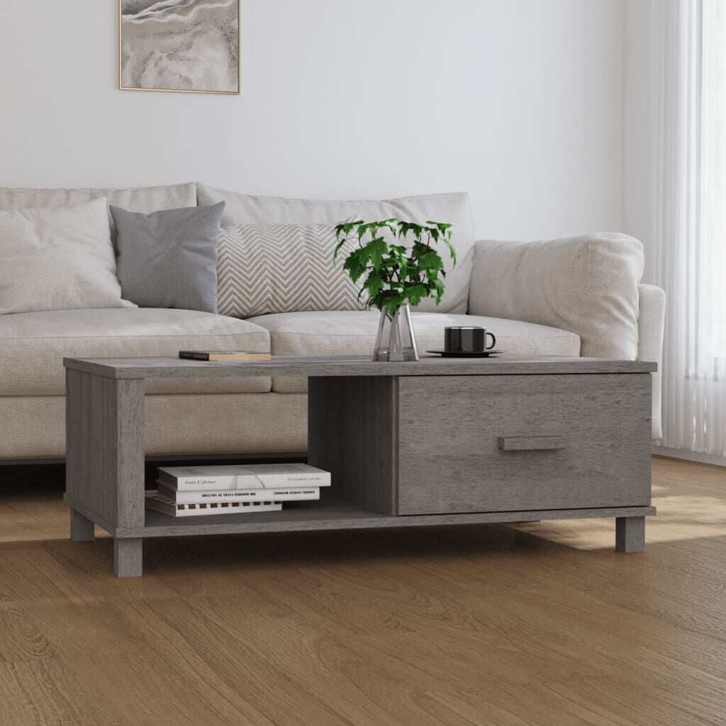 vidaXL طاولة قهوة رمادي فاتح 100×55×35 سم خشب صنوبر صلب