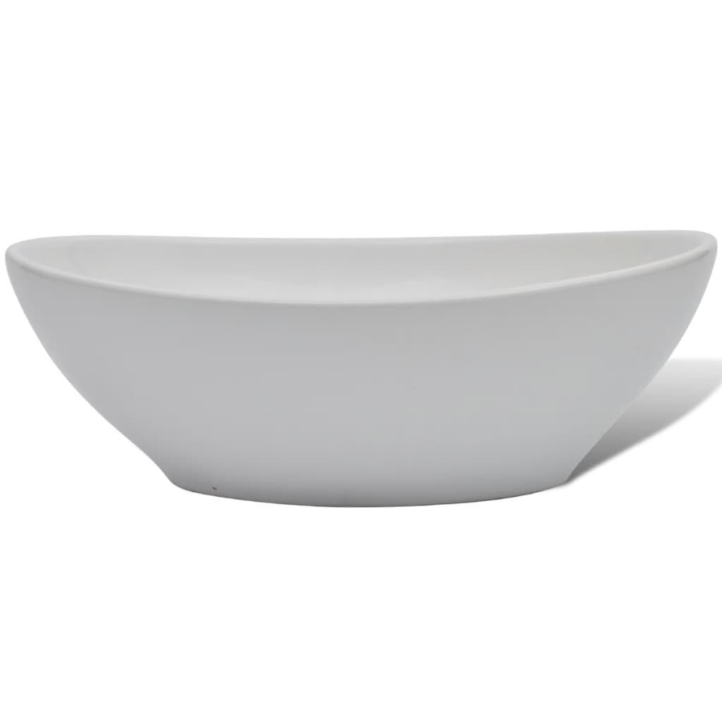 vidaXL حوض سيراميك 40×33 سم بيضاوي أبيض