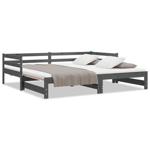 vidaXL سرير نهاري قابل للسحب خشب صنوبر صلب رمادي 2&times;(90&times;200) سم