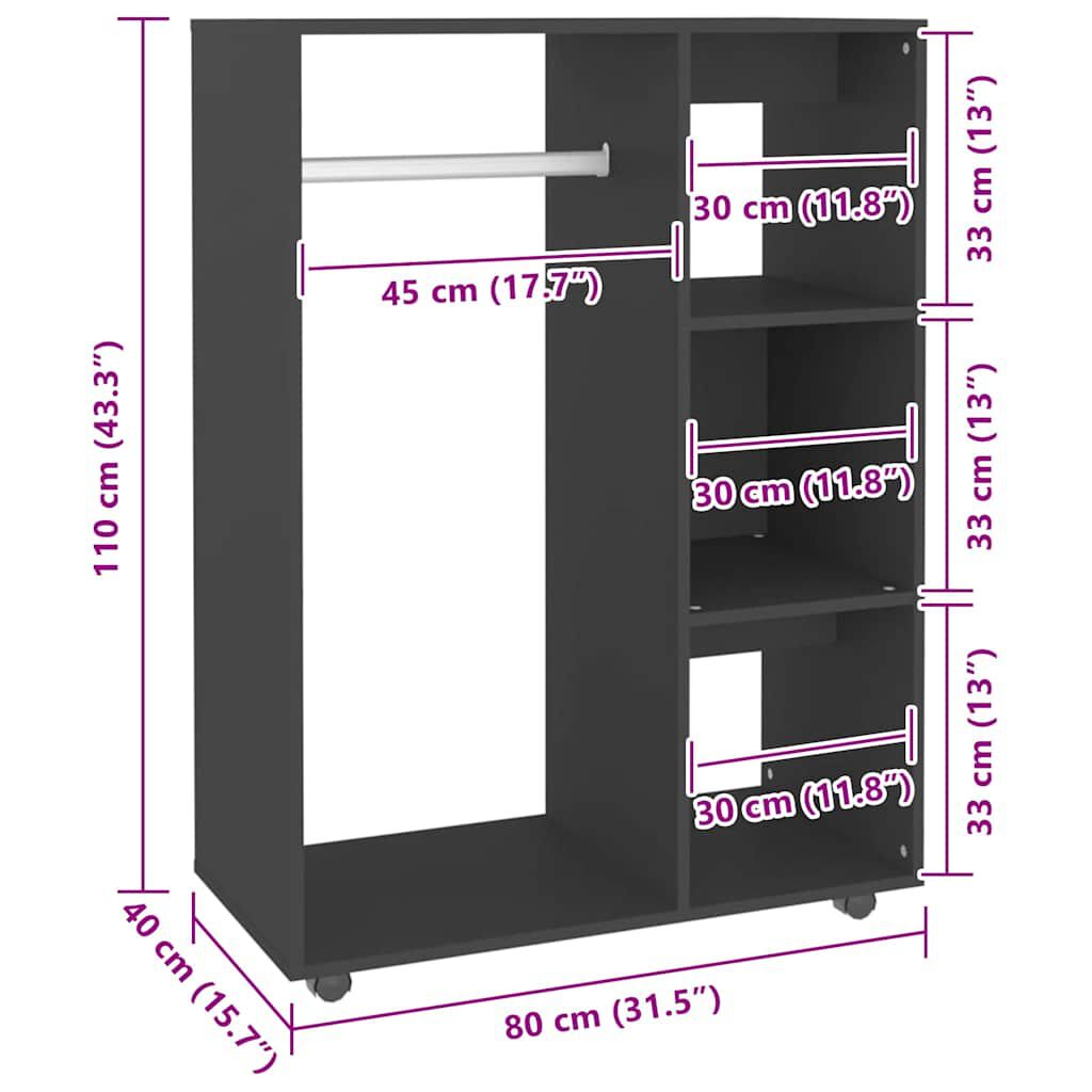 vidaXL دولاب ملابس أسود 80×40×110 سم خشب صناعي