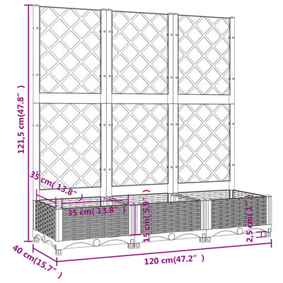 vidaXL حوض حديقة مع تعريشة رمادي داكن 120×40×121.5 سم PP