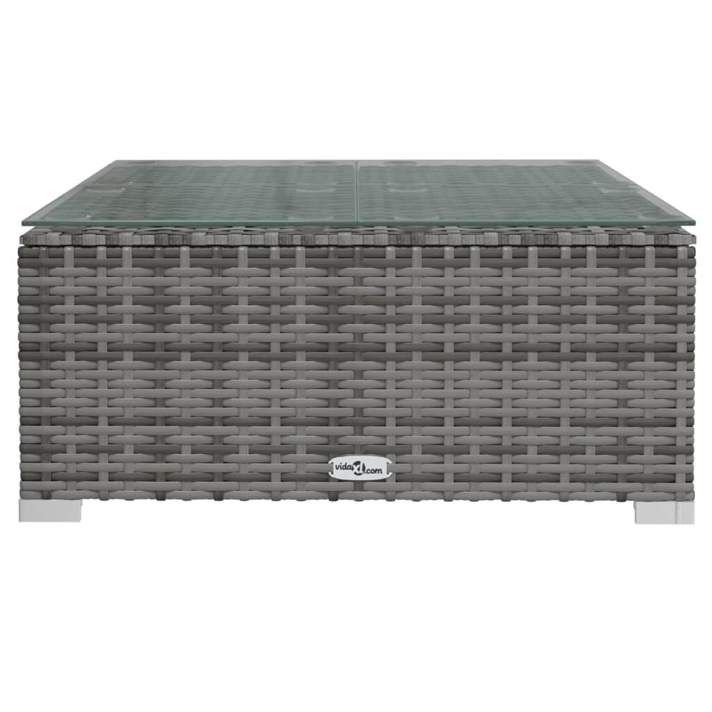 vidaXL طاولة قهوة حديقة رمادي 60×60×30 سم بولي روطان وزجاج