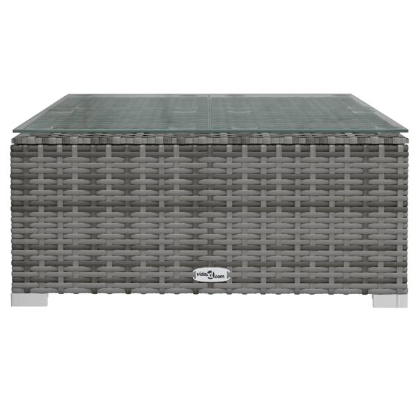 vidaXL طاولة قهوة حديقة رمادي 60×60×30 سم بولي روطان وزجاج