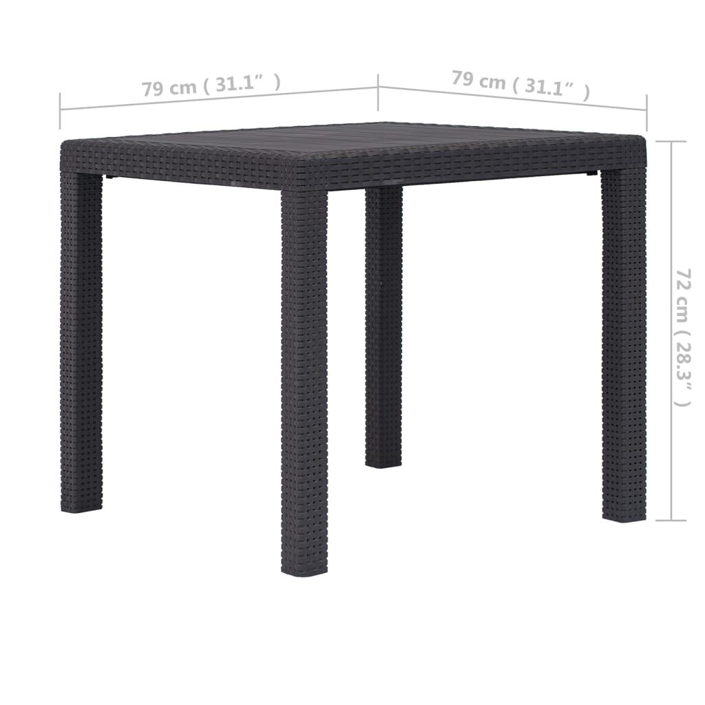 vidaXL طاولة حديقة بني 79×79×72 سم بلاستيك بمظهر روطان