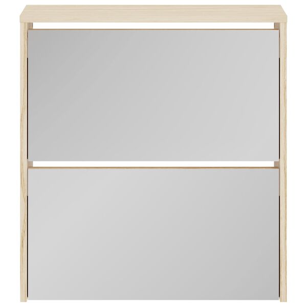 vidaXL خزانة أحذية ذات طبقتين بمرآة لون أوك 63&times;17&times;67 سم