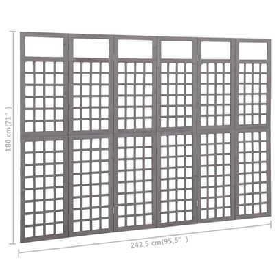 vidaXL مقسم غرفة/تعريشة 6 ألواح خشب تنوب صلب رمادي 242.5×180 سم