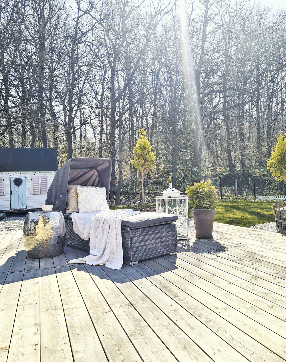 Sunbathing spot on the patio in winter-time