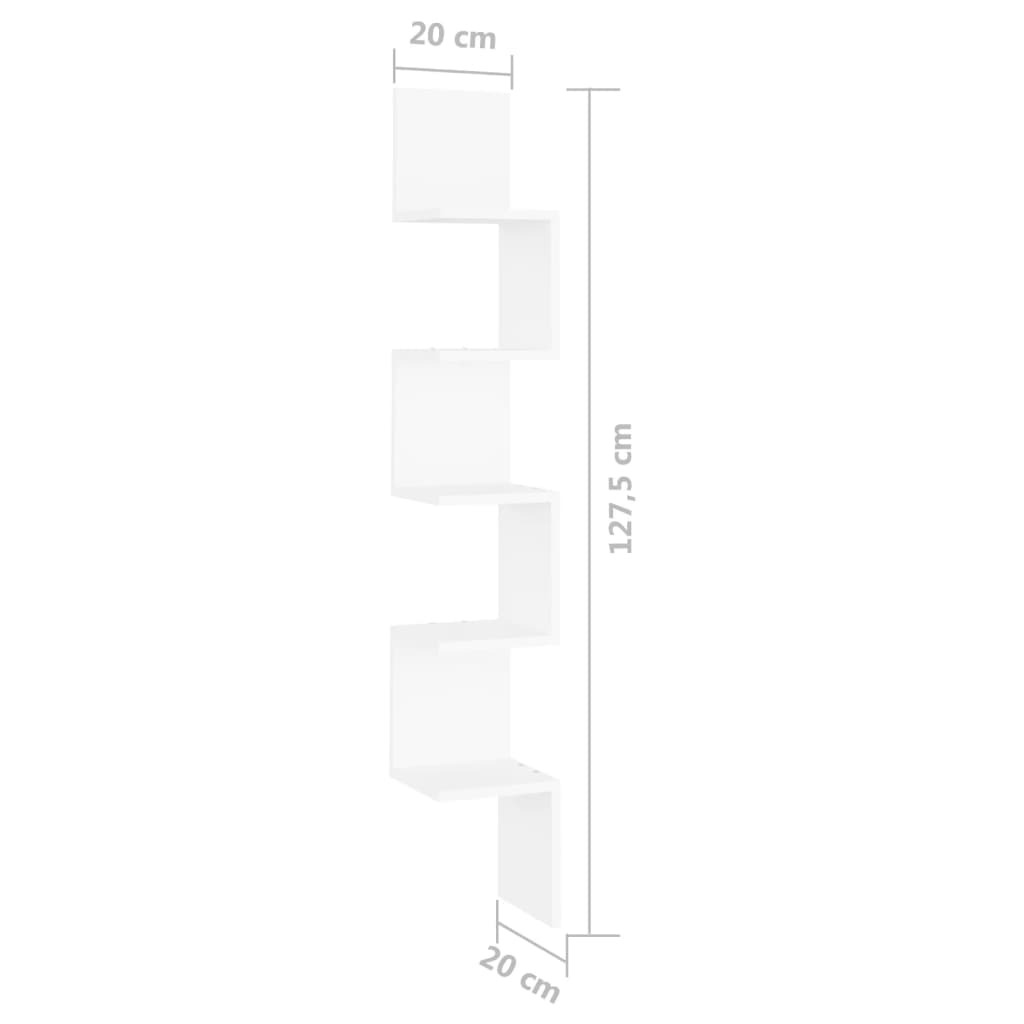 vidaXL رف جداري ركني أبيض 20×20×127.5 سم خشب حبيبي