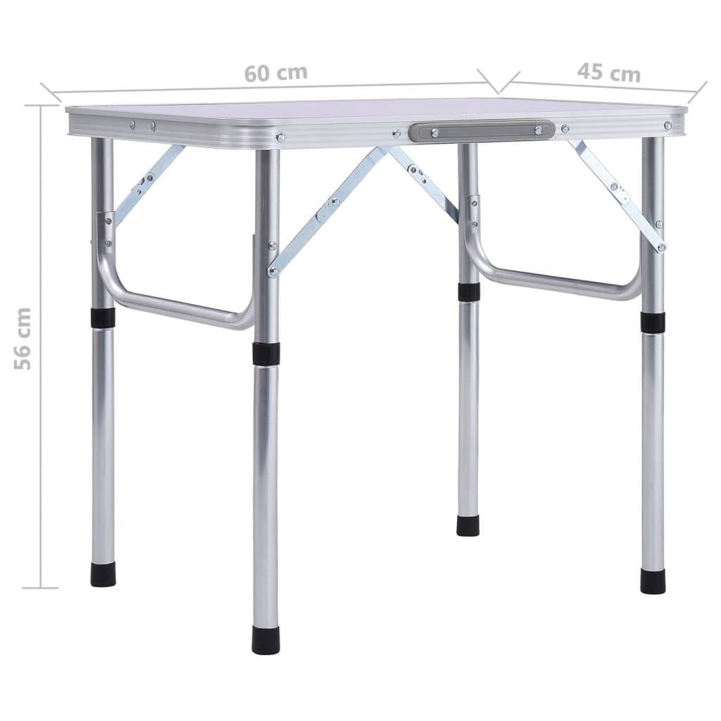 vidaXL طاولة تخييم قابلة للطي أبيض ألومنيوم 60×45 سم