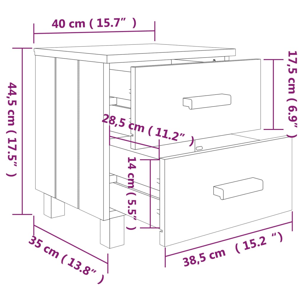 vidaXL خزانات جانب السرير 2 ق رمادي داكن 40×35×44.5 سم خشب صنوبر صلب