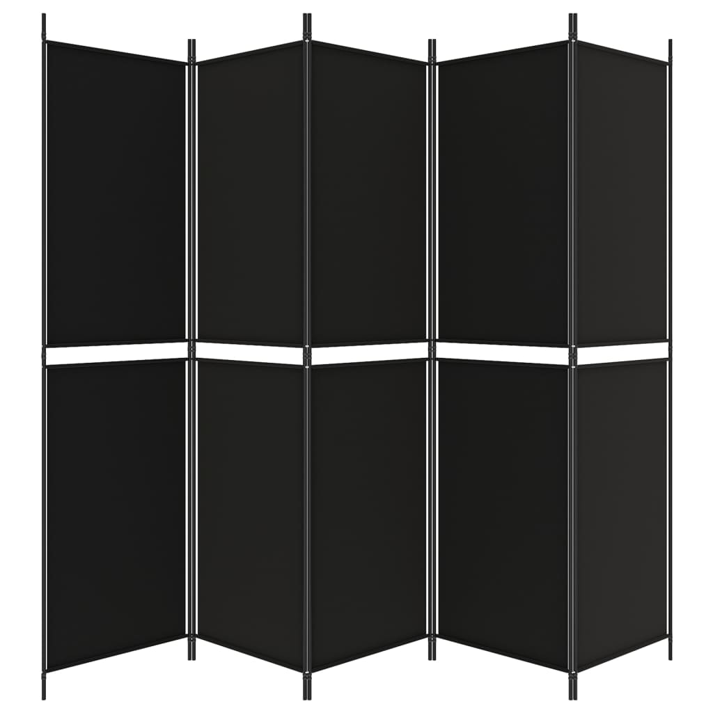 vidaXL مقسم غرفة 5-ألواح أسود 250×200 سم قماش