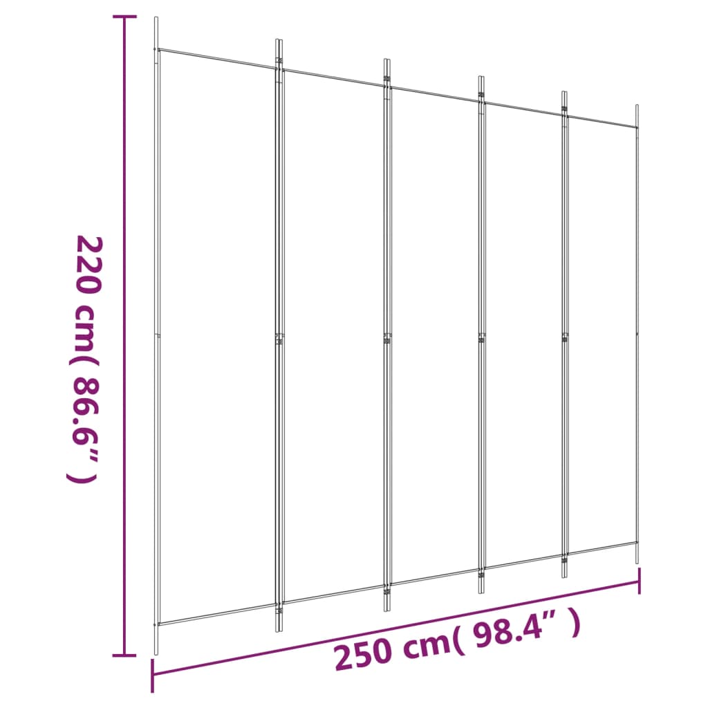 vidaXL مقسم غرفة 5-ألواح أبيض 250×220 سم قماش