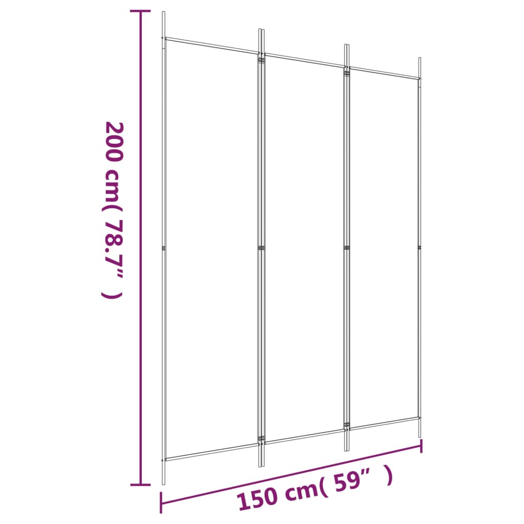 vidaXL مقسم غرفة 3-ألواح بني 150×200 سم قماش