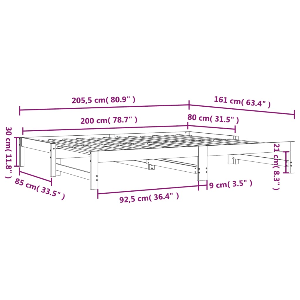 vidaXL سرير نهاري قابل للطي لون أبيض 2x(200x80) سم خشب صنوبر صلب