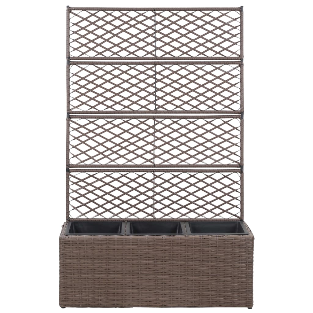 حوض تعريشة زراعي مرتفع مع 3 أصائص 130x30x83 سم بولي روطان بني