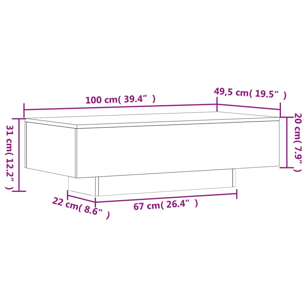 vidaXL طاولة قهوة 31x49.5x100 سم خشب صناعي أسود