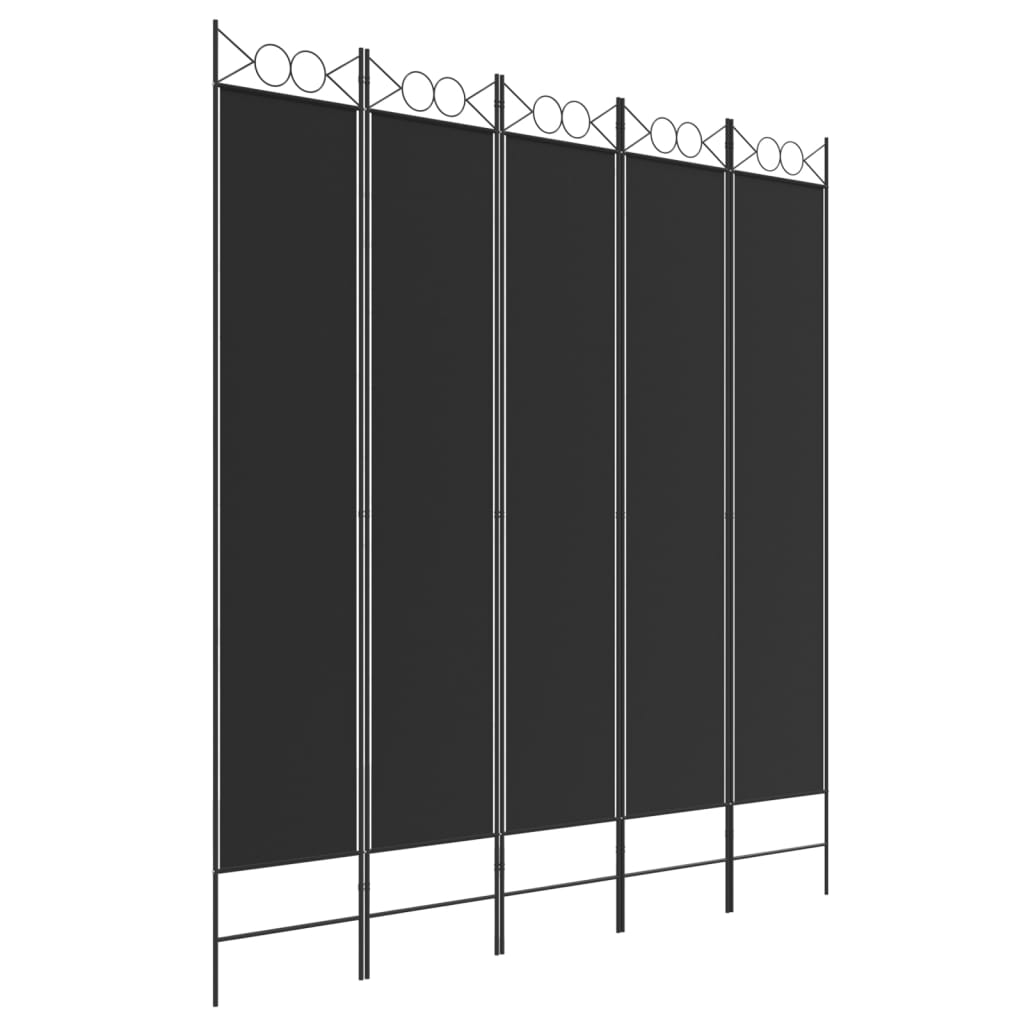 vidaXL مقسم غرفة 5-ألواح أسود 200×220 سم قماش