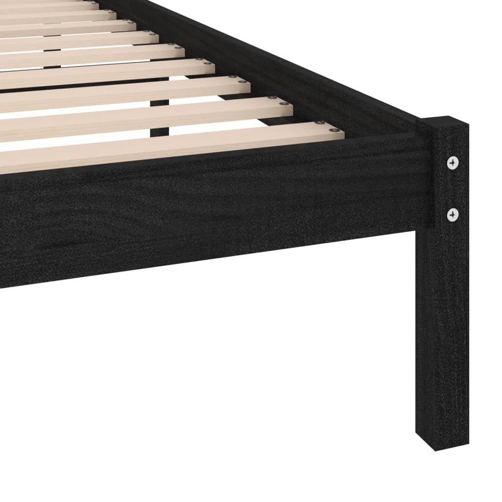 vidaXL إطار سرير خشب صنوبر صلب أسود 90×200 سم