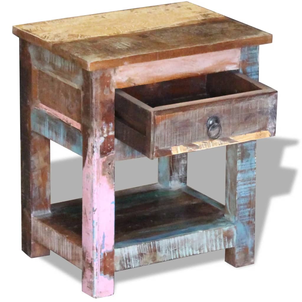 vidaXL طاولة جانبية 1 درج خشب مستصلح صلب 43x33x51 سم