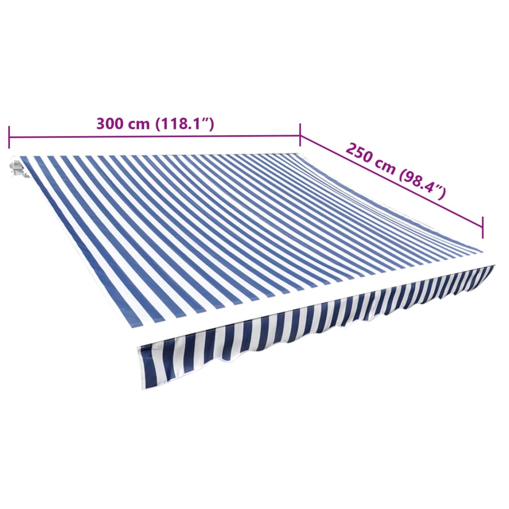 vidaXL غطاء مظلة واقي من الشمس قماش أزرق وأبيض 3×2.5 م (الإطار غير متضمن)