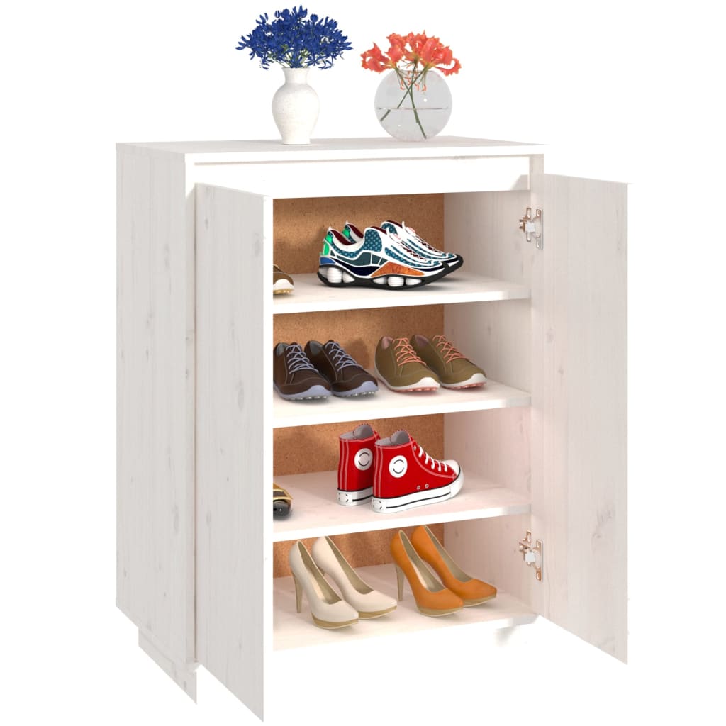 vidaXL خزانة أحذية لون أبيض 80x35x60 سم خشب صنوبر صلب