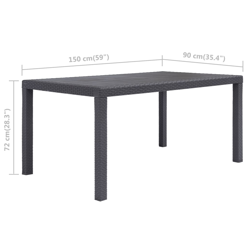 vidaXL طاولة حديقة بني 150×90×72 سم بلاستيك بمظهر روطان