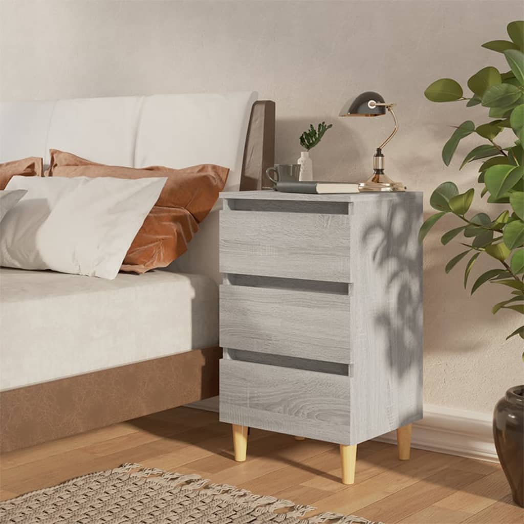 vidaXL خزانة سرير بأرجل خشب صلب رمادي سونوما 40×35×69 سم