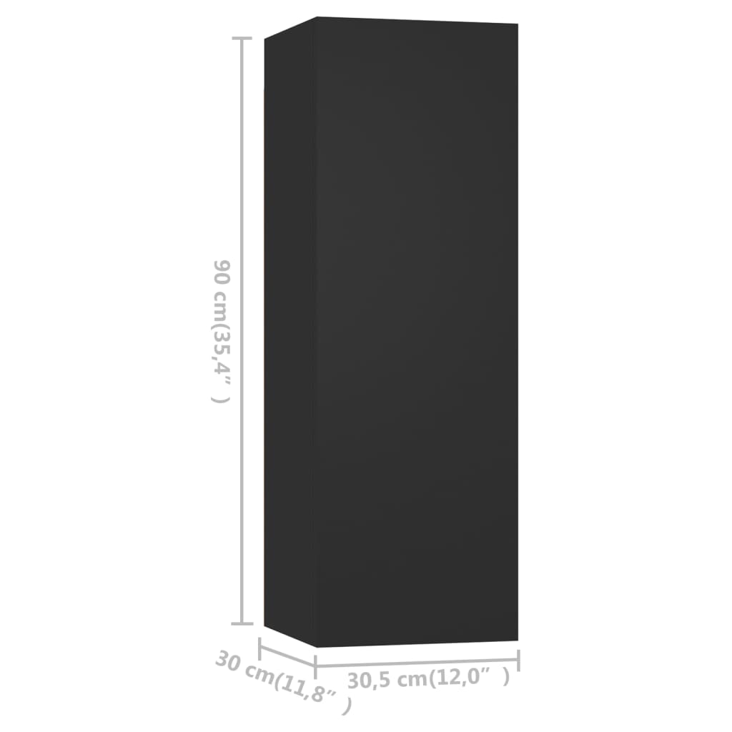 vidaXL خزانة تلفزيون أسود 30.5×30×90 سم خشب مضغوط
