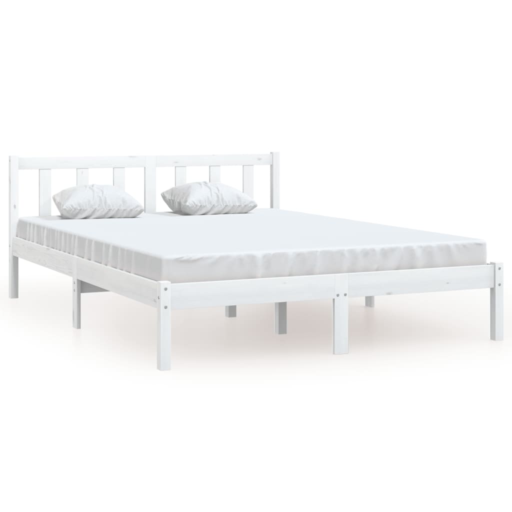 vidaXL إطار سرير خشب صنوبر صلب أبيض 140×200 سم