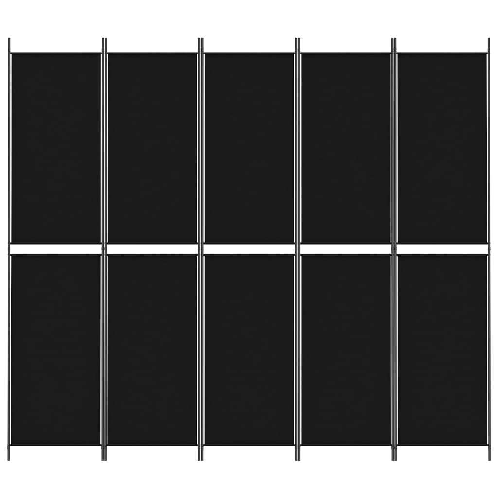 vidaXL مقسم غرفة 5-ألواح أسود 250×220 سم قماش