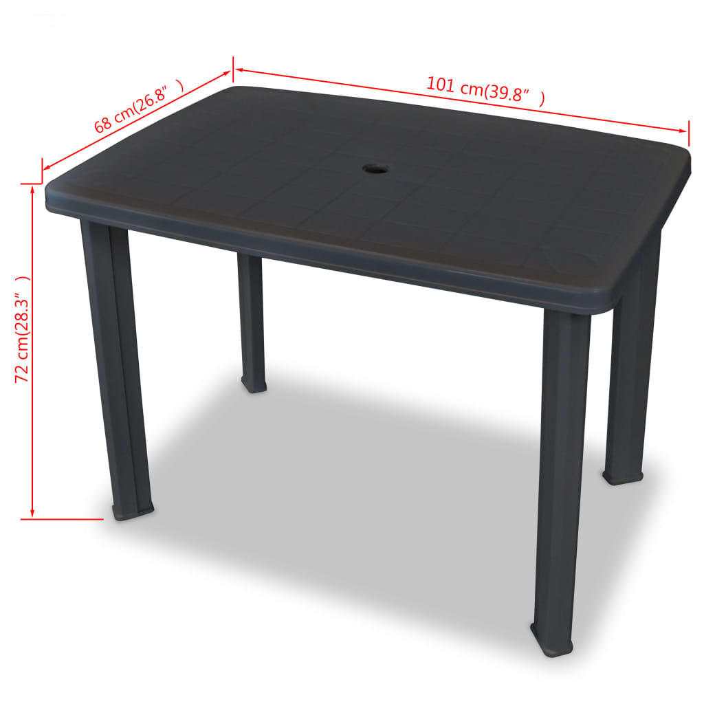 vidaXL طاولة حديقة أنثراسيت 101×68×72 سم بلاستيك