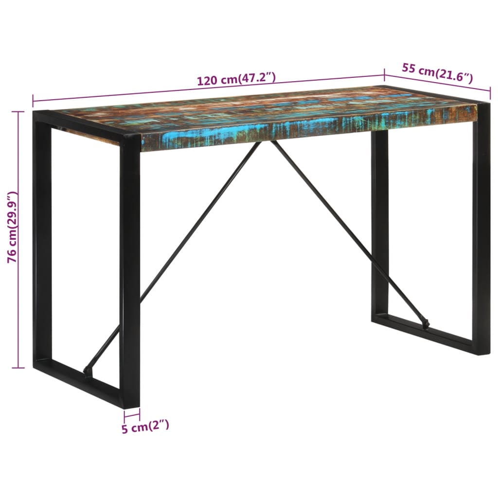 vidaXL طاولة طعام 120×55×76 سم خشب صلب مستصلح